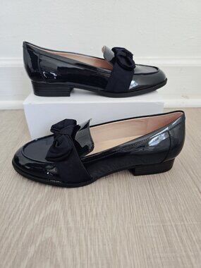 Bandolino Bow Penny Loafer Patent Faux Leather Slip On Shoes 9 Dark Navy Blue